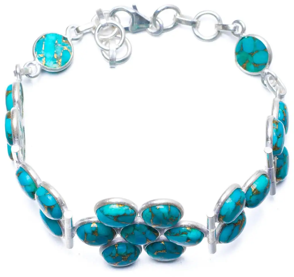 

Natural Turquoise Handmade Unique 925 Sterling Silver Bracelet 7 1/2-8 1/4" Y0856