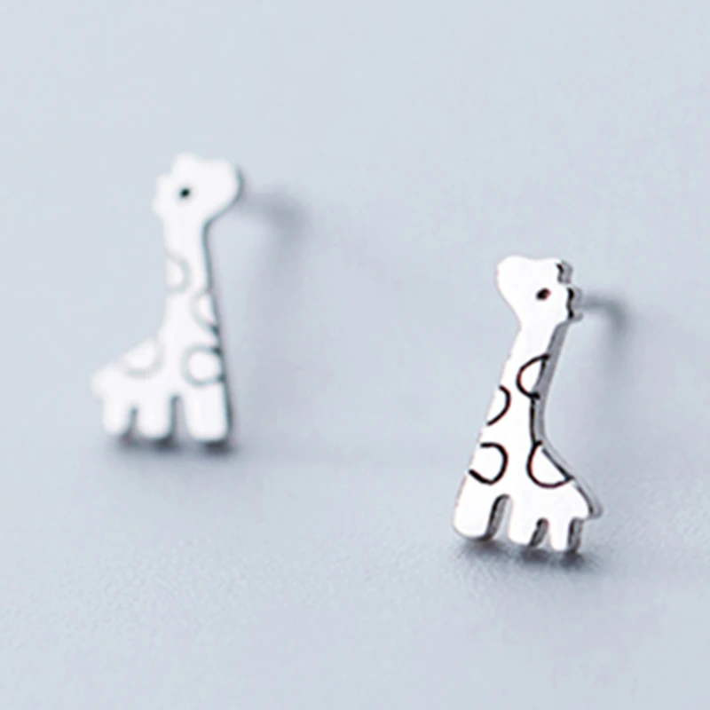 Genuine 100% 925 Sterling Silver Giraffe Stud Earrings For Women Simple Animal Fashion Party Jewelry | Украшения и аксессуары