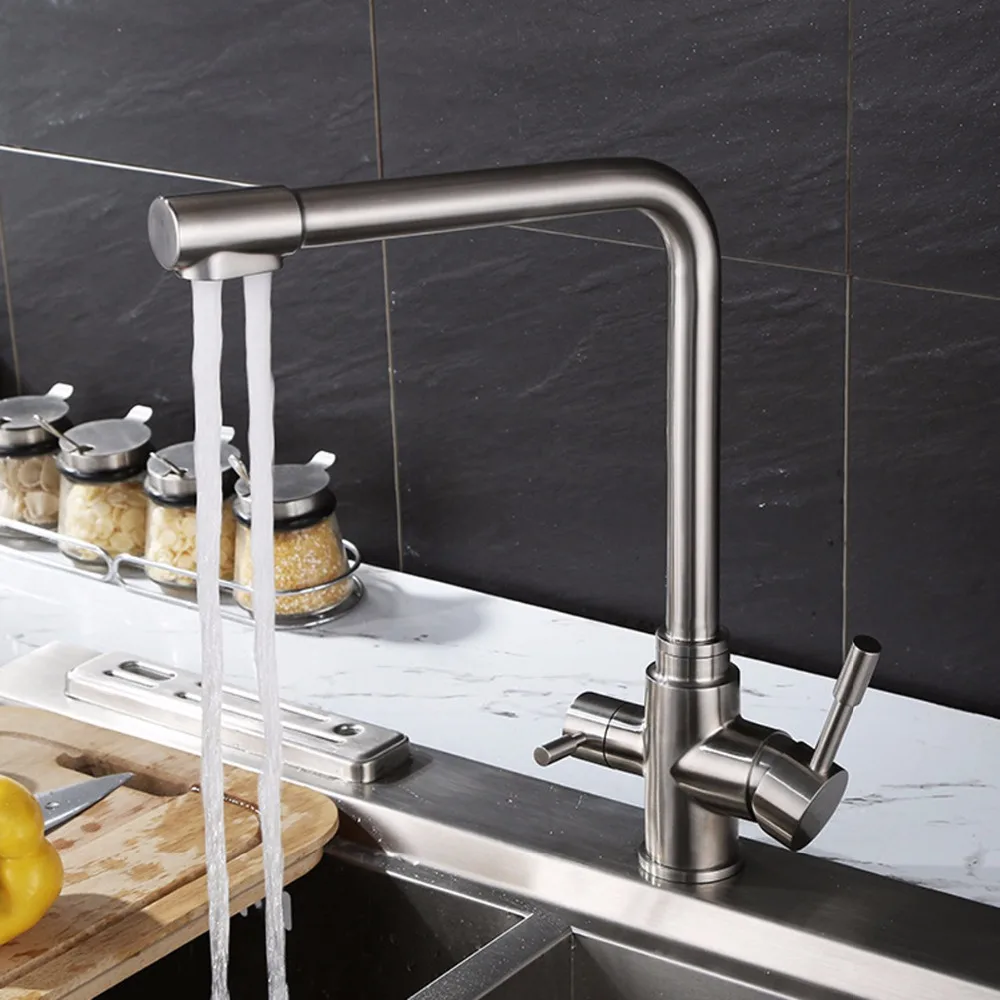 SUS304 stainless steel kitchen faucet hot and cold water and water purifier faucet surface brushed single