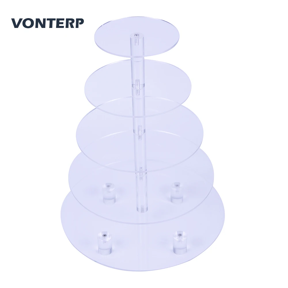 VONTERP 1 шт. круглая прозрачная 5 ярусная акриловая стойка для кексов с основанием 5 ярусов круглая с основанием(" между 2 слоями