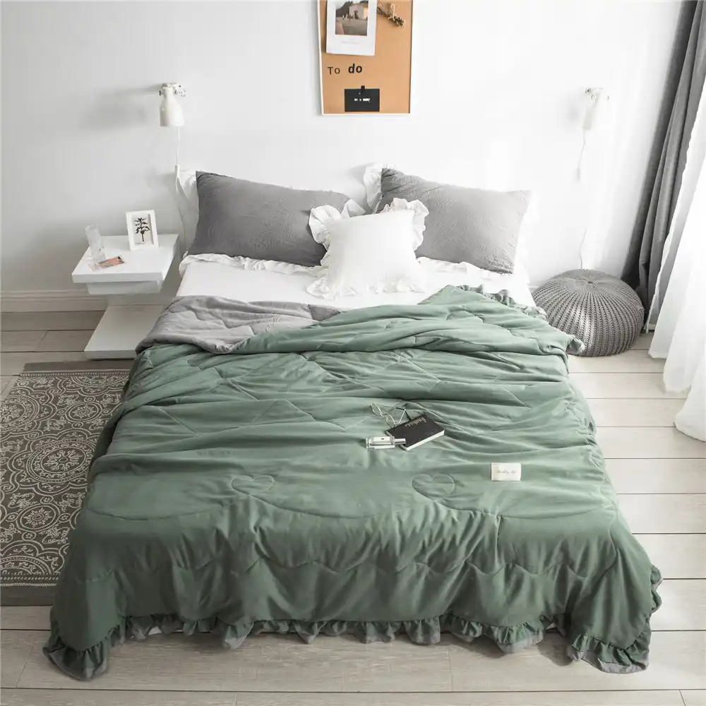Princess Style Pure Color Summer Quilt Bedspread Blanket Green