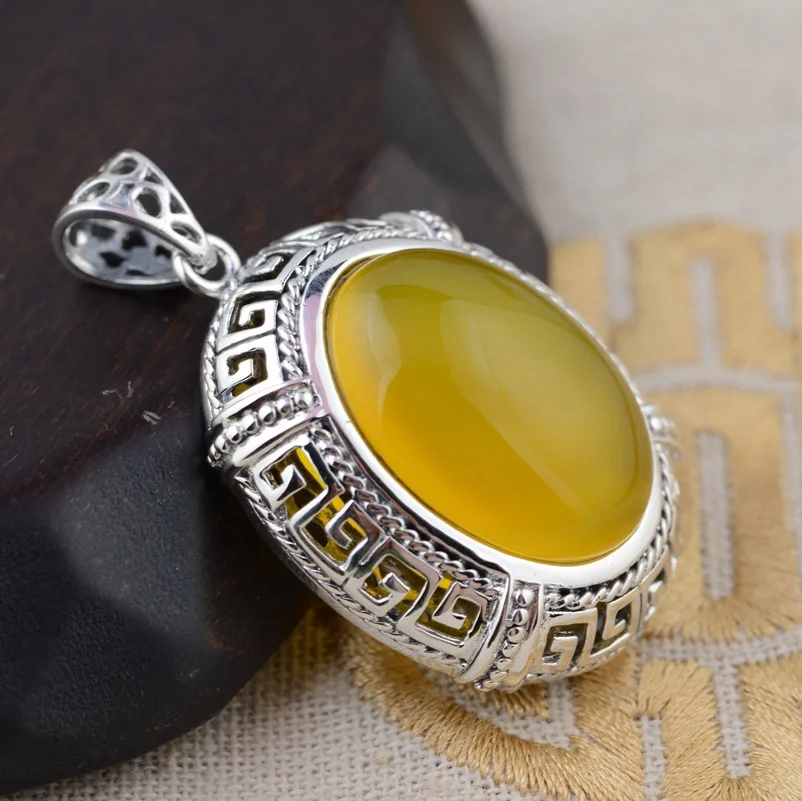 

S925 wholesale silver inlaid natural Pendant pith hollow oval exquisite atmosphere explosion