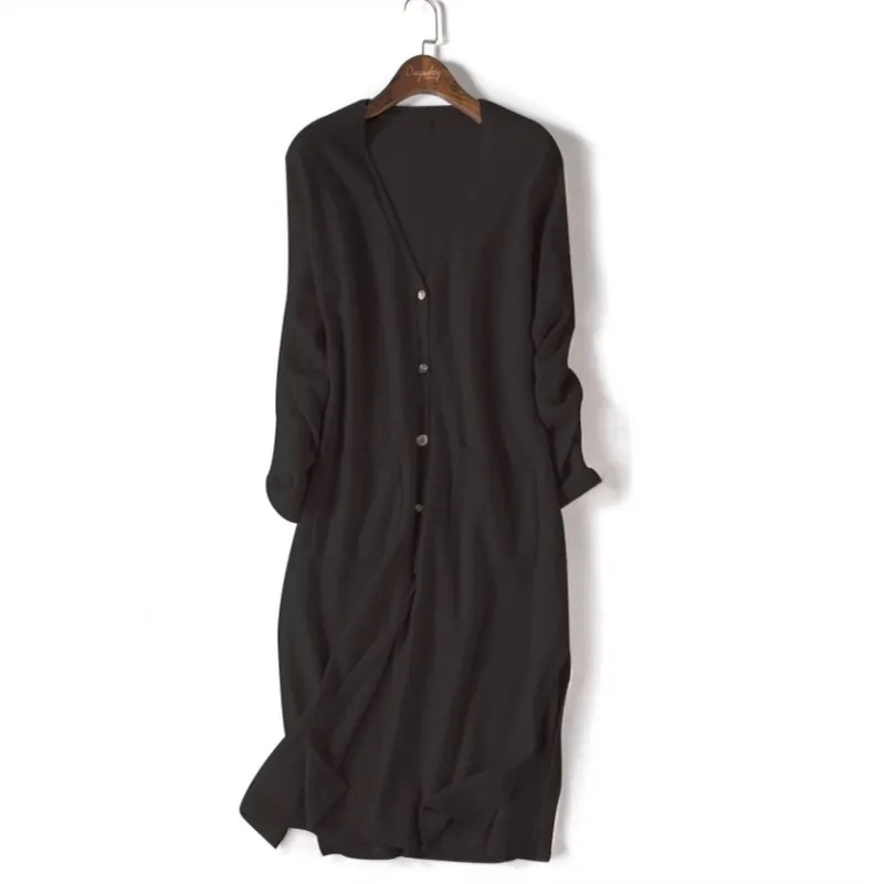 LHZSYY New Women Long Cardigan Double pocket Autumn and Winter Cashmere Sweater knitting Large size Wool Cardigan Slim Wild Coat