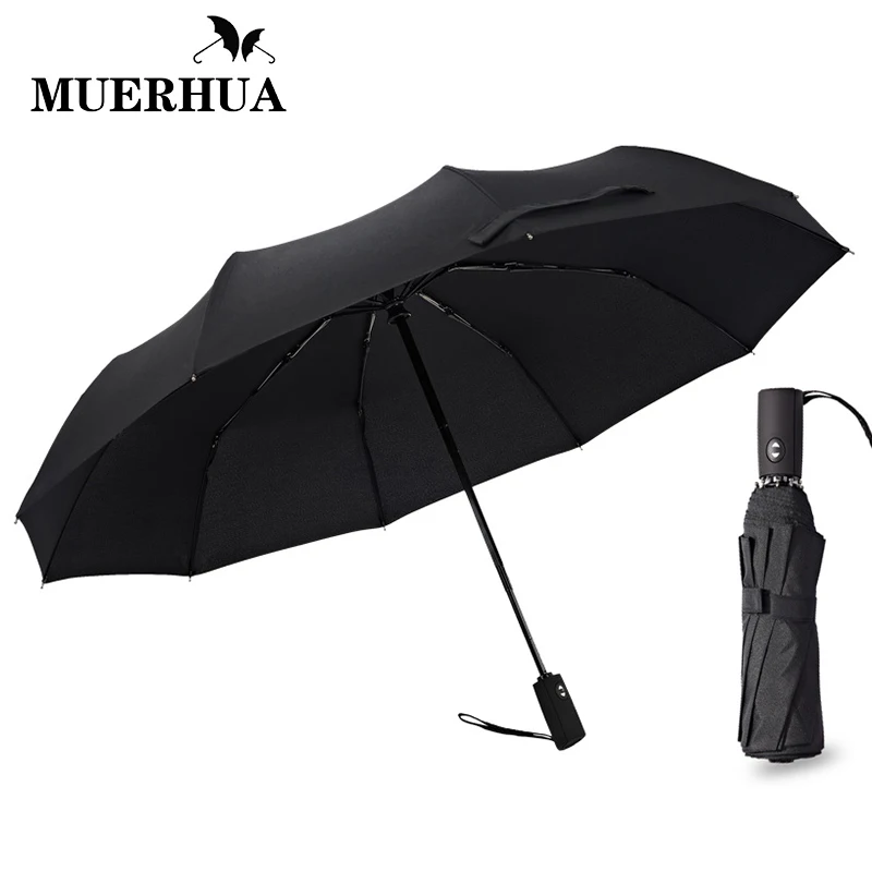 MUERHUA Big Black Wind Resistant Folding Automatic Umbrella Male Auto Luxury Windproof Umbrellas
