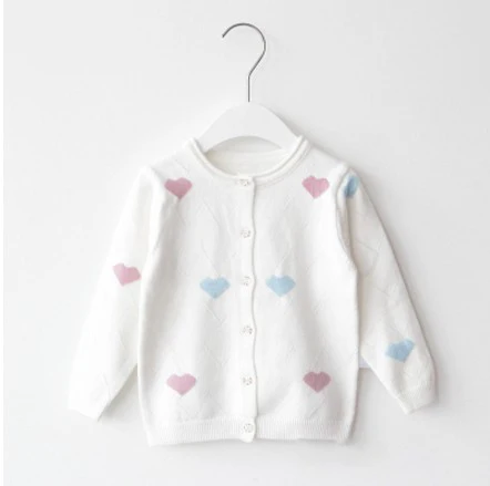 Весенние свитера для маленьких девочек, детская одежда, хлопковый детский вязаный свитер, пальто с милым сердечком, куртка-кардиган для девочек, BC221 - Цвет: peach white