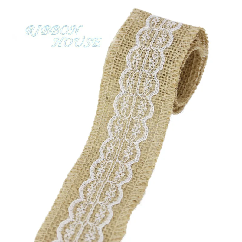 2meters/roll) 5cm Natural Jute Burlap Ribbon Rustic Vintage Wedding Decor Hessian Lace Jute Roll DIY - Color: 3