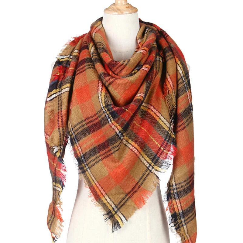 Осенние кашемировые шарфы радужной расцветки с широкой решеткой, длинная шаль, обертывание, одеяло, треугольный шарф, проверенный плед, шарф в полоску