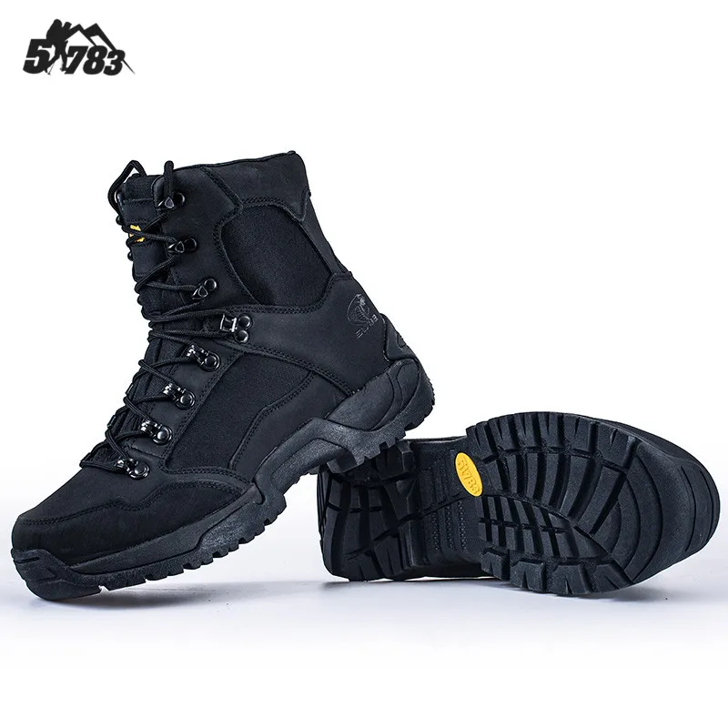 

Flexible Rubber & EVA Blend Soles High Top Breathable Oxford Cloth PU Suede Leather Men's Tactical Outdoor Hiking Boots for Men
