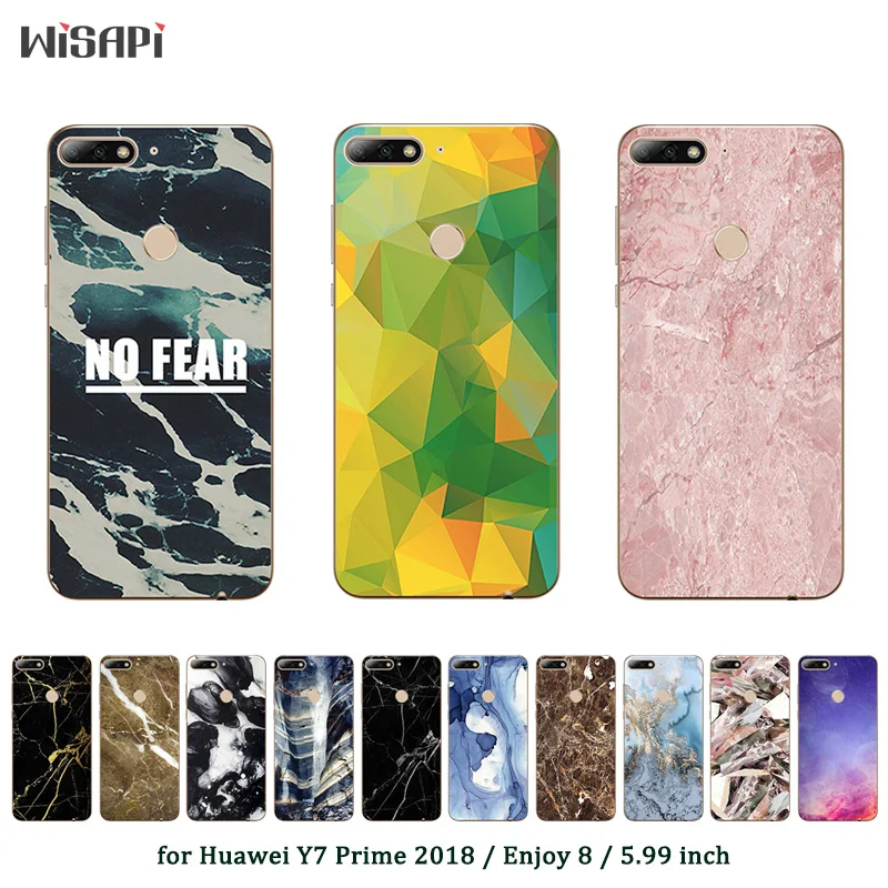 

for Huawei Y7 Prime 2018 / Enjoy 8 Phone Cases 5.99" Slim TPU Cover Marble Printed Silicone Capa for Huawei Nova 2 Lite Shell
