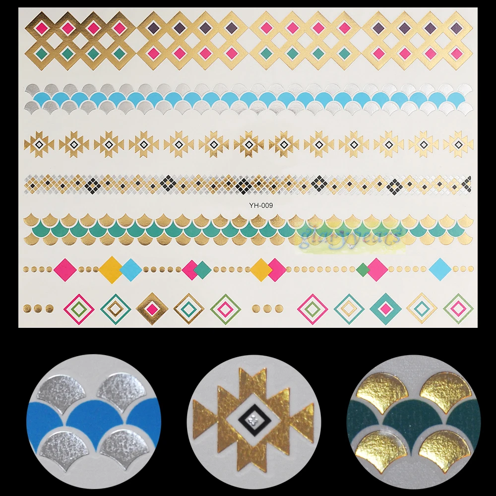 

1PC Hot Flash Metallic Waterproof Tattoo Gold Silver Women Henna GYH-009 Fish Scale Diamond Bracelet Temporary Tattoo Sticker