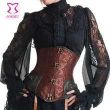 Brown Brocade Bustier Steampunk Corset Underbust Steel Boned Gothic Clothing Sexy Corsets and Bustiers Waist Corselet