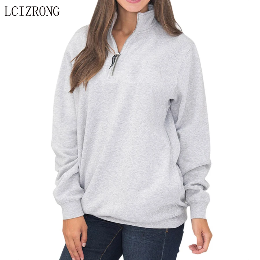 

Fashion Solid Zipper Sweatshirts Women Casual Long Sleeve Stand Collar Plus Size Hoodies Loose Pullovers With Pocket Female
