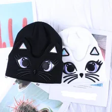 Женские зимние теплые шапки вышивка мультяшного кота вязанная втулка шляпа плюс бархатная шерстяная шапка