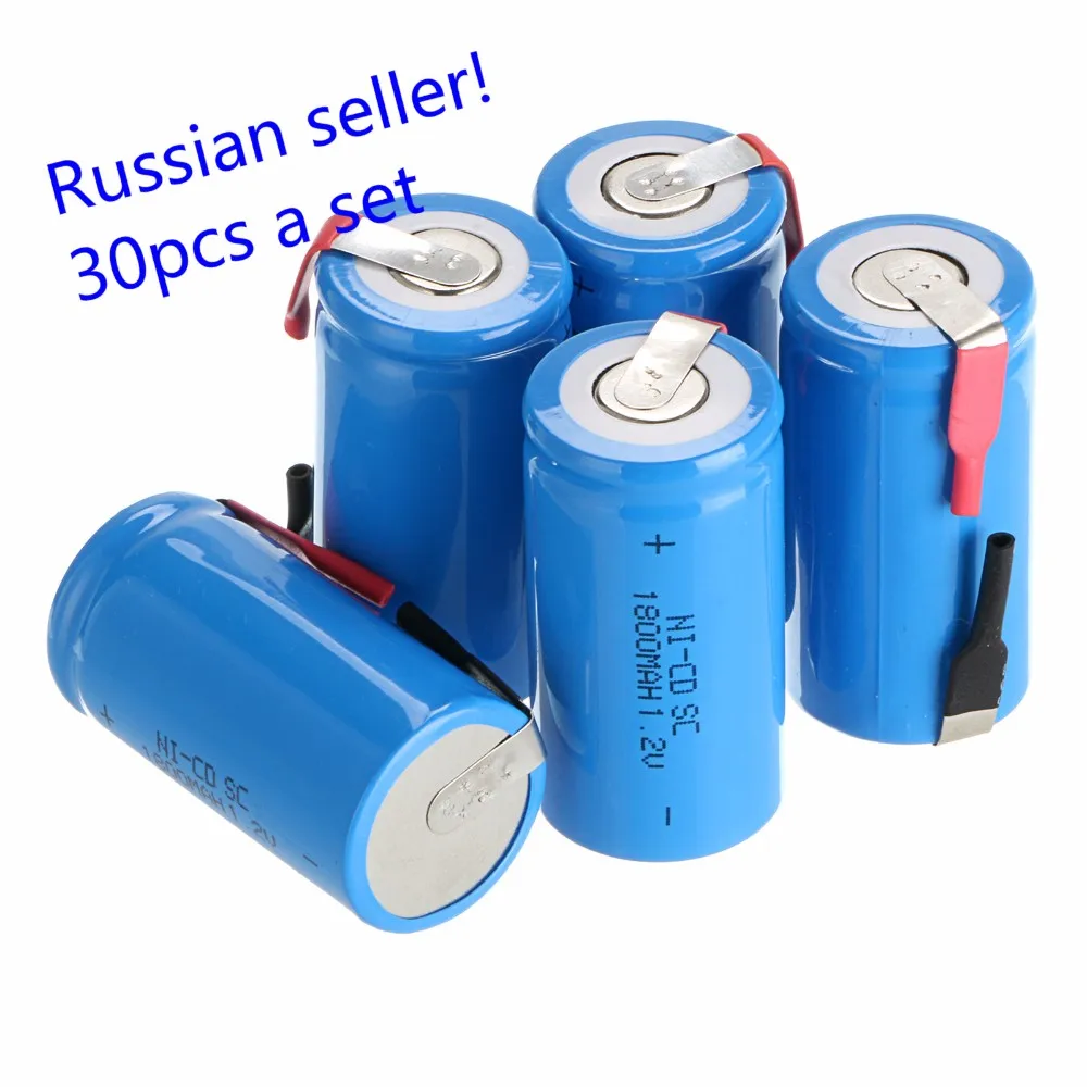 Русский продавец! 30 шт. Sub C SC аккумулятор Ni-Cd аккумуляторная батарея 1800mh с tab-синий цвет новый