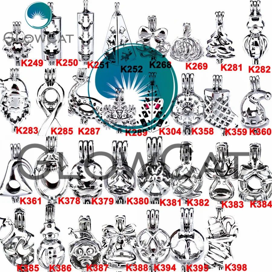 

24 Styles New Year Gift Locket Cage - Silver Oyster Beads Pearl Cage Locket Pendant Charms for Party DIY Necklace Jewelry