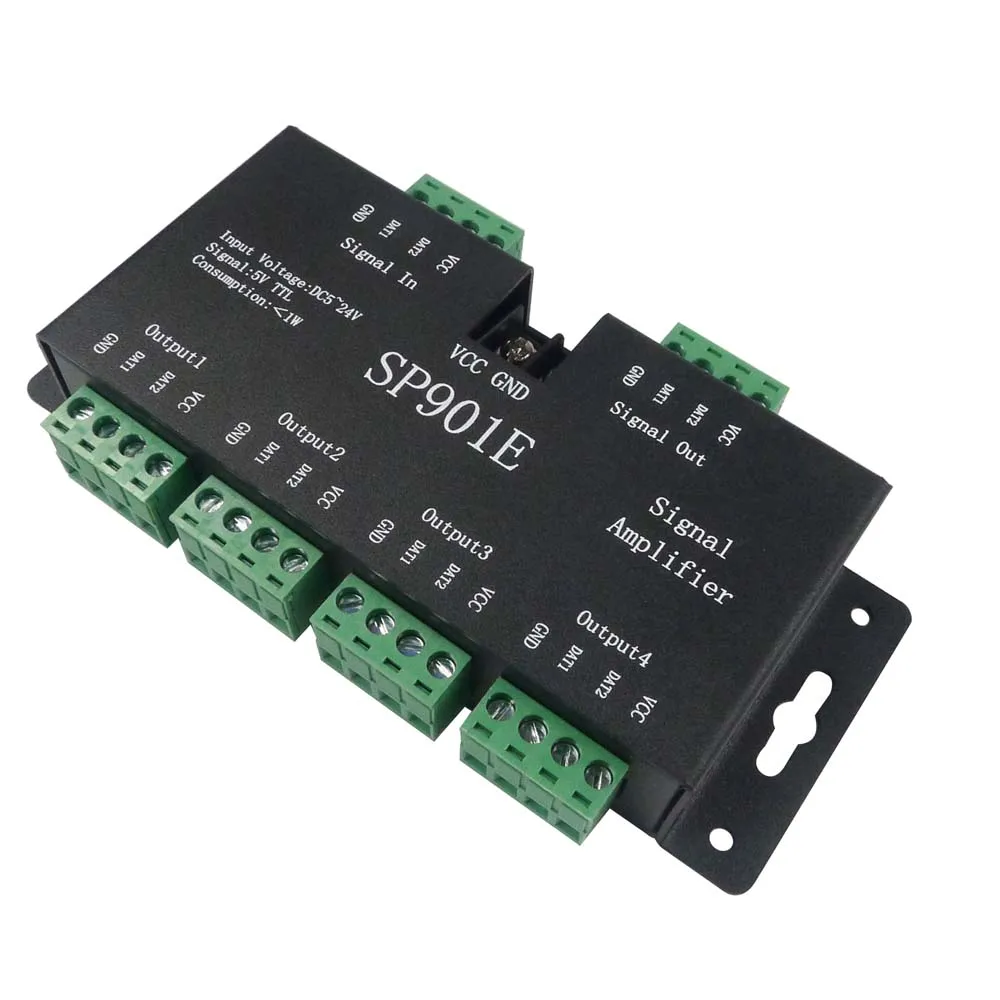

SP901E LED Signal Amplifier SPI output signal 4 control group Amplifier for WS2811 SK6812 APA102 DMX512 STRIP MODULE
