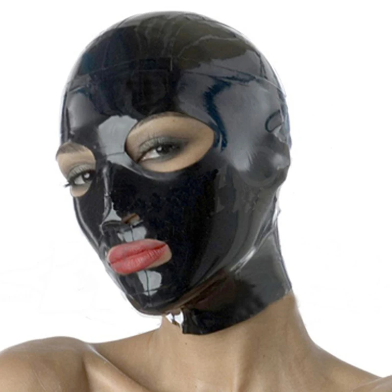 Unisex Black latex Uniformní kapuce Fetish gumová maska ​​s otevřenýma očima a ústy plus velikost Hot prodej Vlastní servis