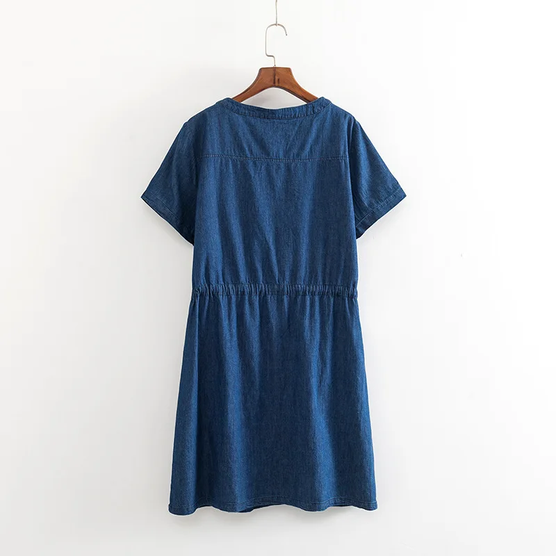 2019 New Summer Dress Denim Vestidos Women Plus Size XXXL 4XL Casual O-neck Loose Short Sleeve Jeans Dress Blue KKFY3556
