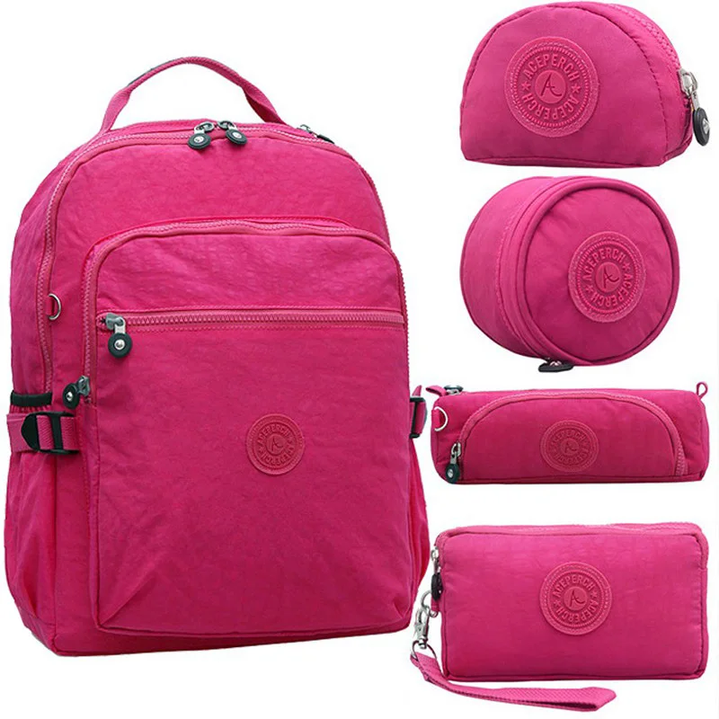 5 pieces Rose Red ACEPERCH Повседневный школьный рюкзак для подростков Mochila Escolar дорожные школьные сумки рюкзак для ноутбука с брелок "Обезьяна" - Цвет: 5 pieces Rose Red