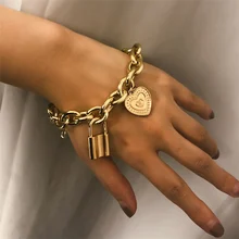 2019 Fashion Lover's Lock Pendant Bangle Bracelets Alloy Carved Heart Thivk Chain Bracelet Couple Jewelry Gif faux turquoise carved alloy bracelet