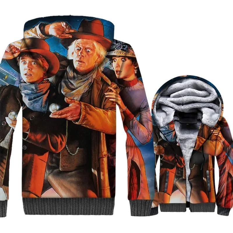 

Back to The Future Jacket 3D Print Hoodie Men Hipster Hooded Sweatshirt Winter Thick Fleece Warm Zip up Coat movie Streetwear