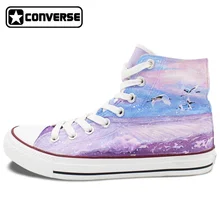 Custom Red-crowned Crane Grus Japonensis Bird Converse Chuck Taylor Design Hand Painted Shoes High Top Purple Sneakers Women Men