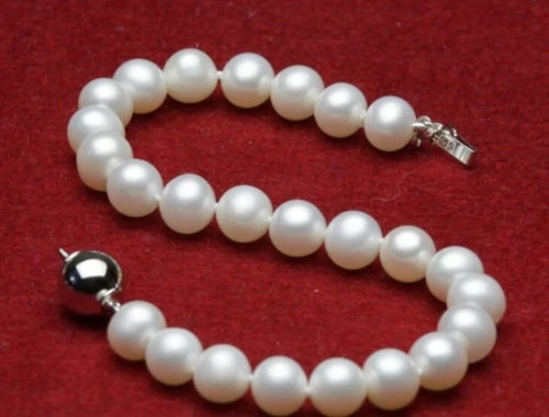 

new 7-8mm Genuine Natural White Freshwater Akoya Pearl Bracelet 7.5"H0+01