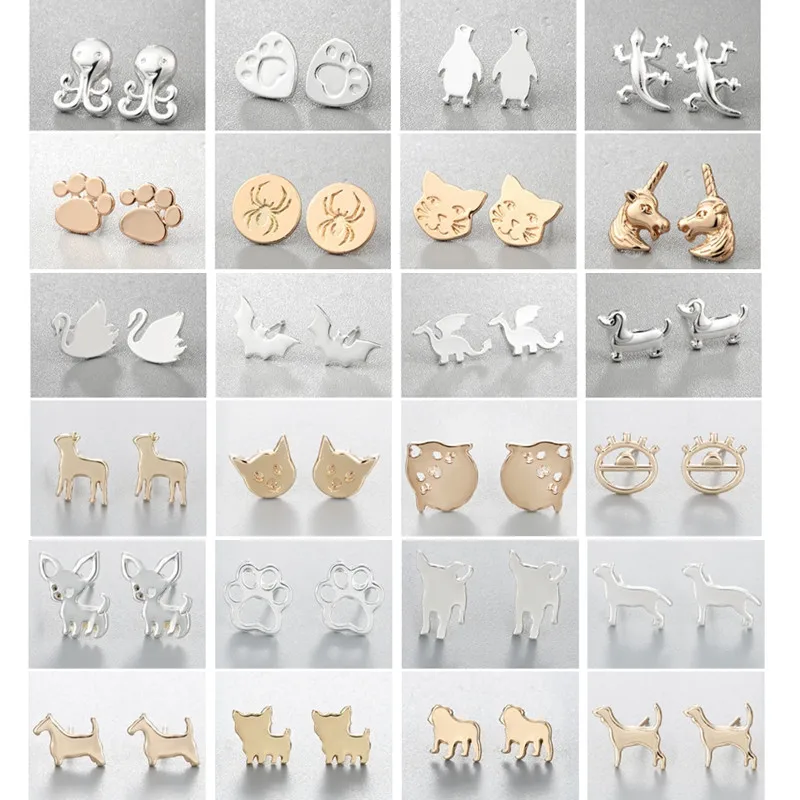 Милые серьги с собаками в виде животных для девочек, женщин, домашних животных, кошачьих лап, детей, подарок на день рождения, летучая мышь, единорог, сережки-гвоздики, дешевые