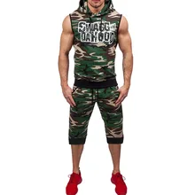 Модный мужской спортивный костюм для мужчин весна без рукавов с капюшоном Толстовка Топы Брюки наборы спортивный костюм с коротким топом спортивная одежда