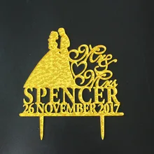 Акриловые блестки золотой свадебный торт Топпер для Обручение пары под заказ, имя, дата Mr Mrs торт украшения Mulit Цвет для избранных