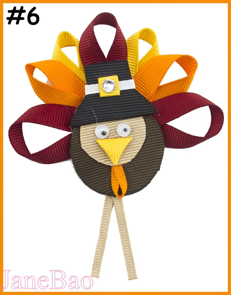 

free shipping 120pcs Thanksgiving Gobble Gobble Turkey Thanksgiving Turkey Hair Bow Tommie Turkey Hair Clip Holiday Hair Clip Cl