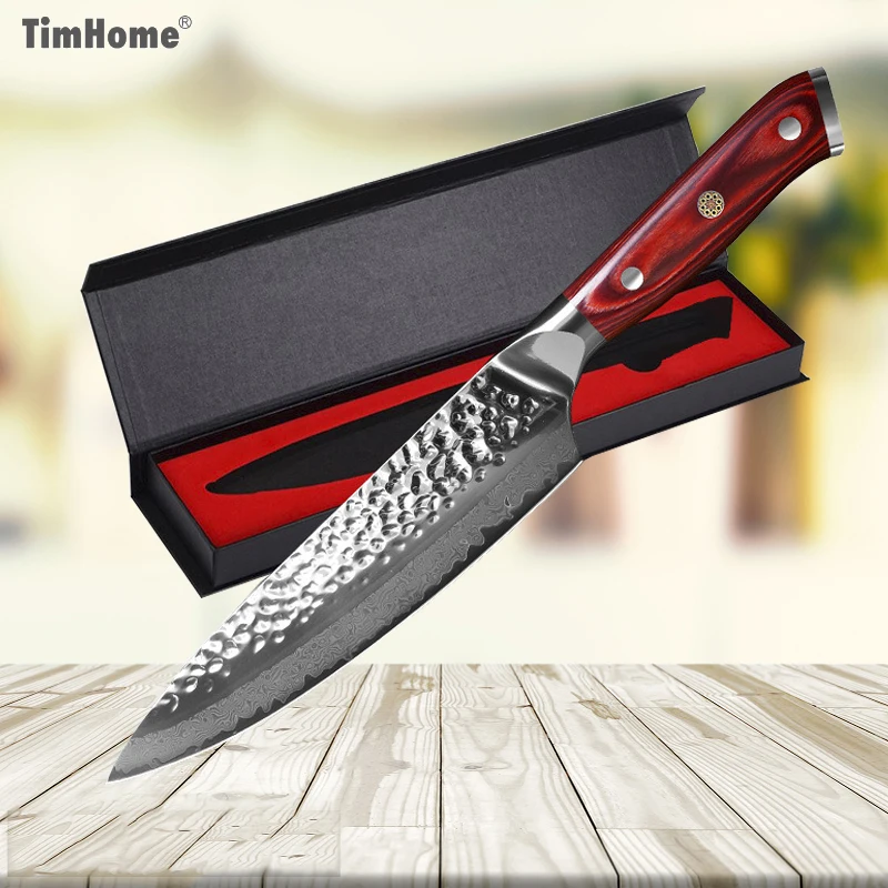 

Timhome 8inch Red Pakka Wood Handle Damascus Knife Professional Japanese Chef Knife 67 layers Damascus Steel Kitchen Knives