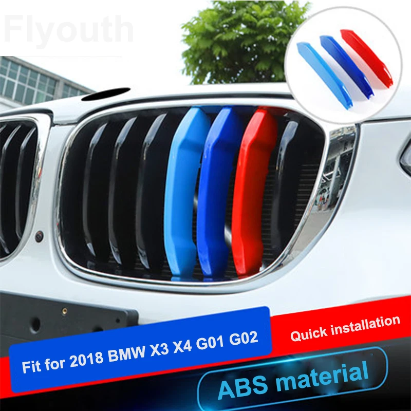For 2011 to 2018 BMW X3 X4 F25 F26 G01 G02 7 Grilles 3D M Car Front Grille Trim Strips Grills Cover Decoration Stickers 3Pcs