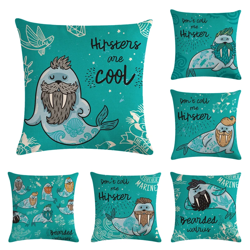 Cartoon Sea Lion Cotton Linen Throw Pillow Case Cushion Cover Home Decor Decorative Pillows For Sofa Seat Cushion 45cm*45cm Cartoon Sea Lion Cotton Linen Throw Pillow Case Cushion Cover Home Decor Decorative Pillows For Sofa Seat Cushion 45cm*45cm