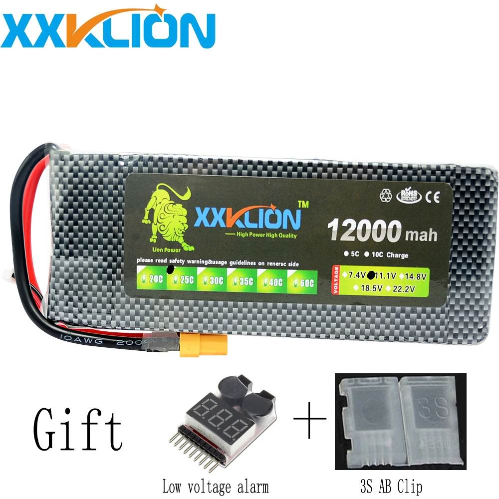 

XXKLION 11.1v 12000mAh 20C 25C 3S Lipo drone battery pack for rc airplane Aerial multi - axis unmanned aerial vehicle