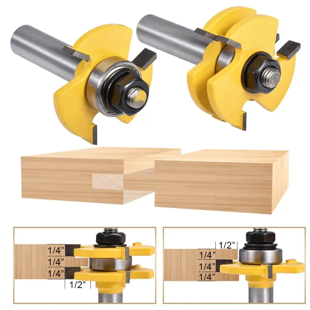 

2Pcs 1/4'' Diameter 1/2'' Shank Groove Router Bit Set Tenon Milling Cutter Woodworking Carbide Lock Miter