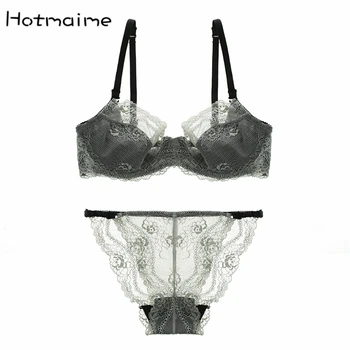 

Bra set sexy female ultra-thin cutout lace push up bra thin breathable underwear plus size bra set transparent lingerie sets