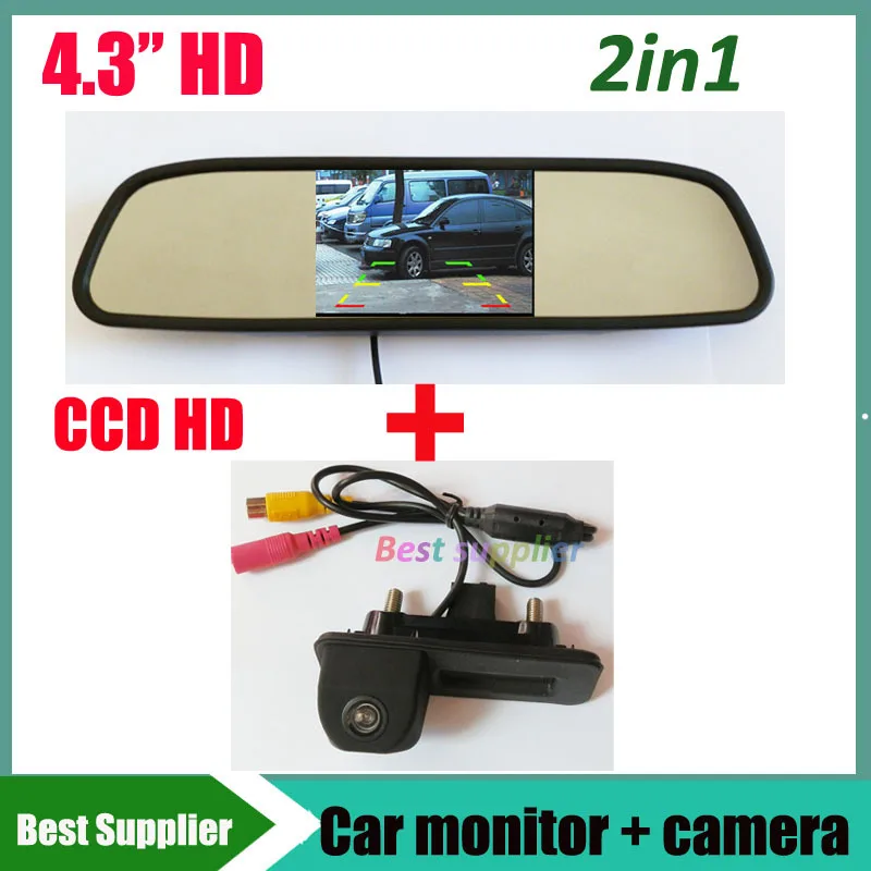

2in1 CCD car rear view parking camera for skoda octavia fabia audi A1 car backup rearview camera + car mirror monitor