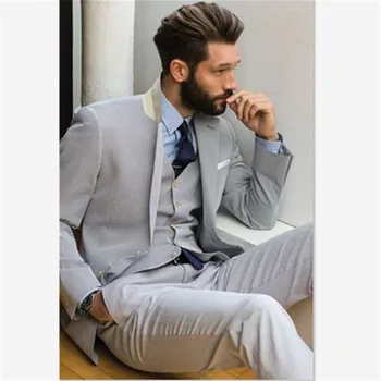 

Custom Made Men's Suits Light Gray Men Suits Notch Lapel Two Buttons Slim Fit Tuxedos Marriage Homme (Jacket+Pant+Vest)