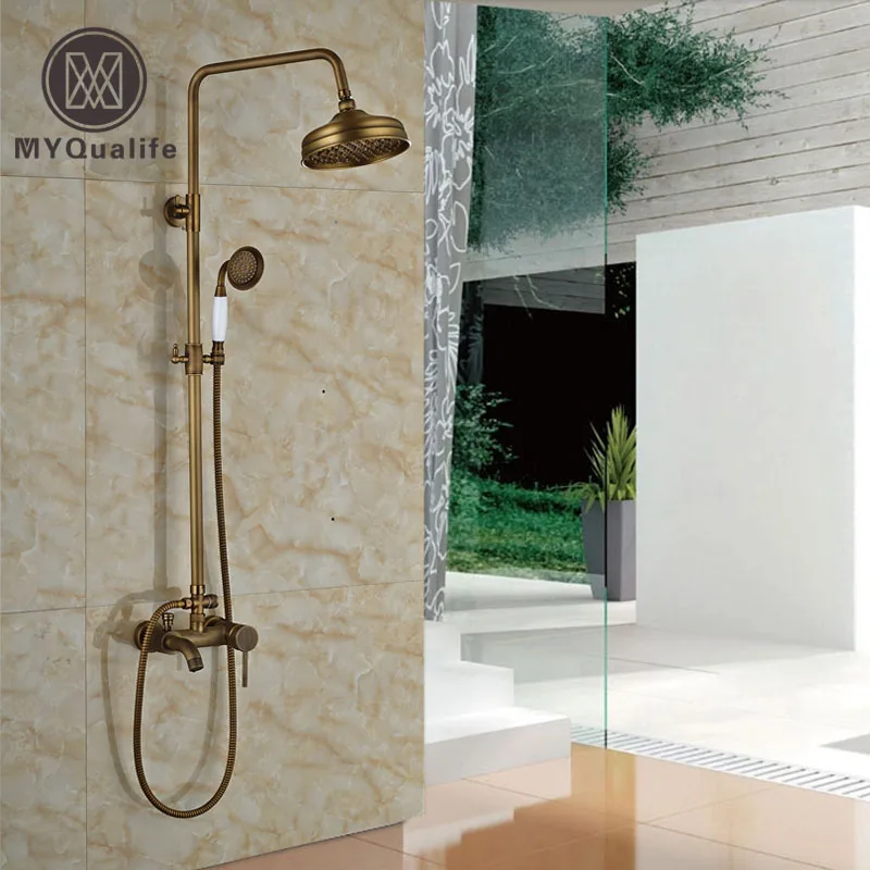 Wall Mount Exposed Brass Rainfall Shower Faucet Set Single Handle Tub