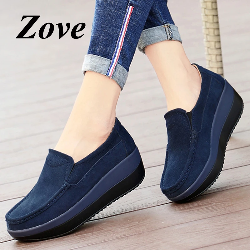 

ZOVE Women Flat Platform Shoes 2019 Summer Casual Slip-on Sneakers Lady Suede Flats Shoes Creepers Loafers Moccasins Walk Shoes