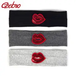 Geebro новая одежда для маленьких мальчиков и девочек, с изображением красных губ аппликация эластичный ободок из хлопка в рубчик, повязка на