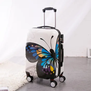 

Wholesale!Gril 24 inch pc butterfly hardside trolley luggage bags on 8-universal wheels,super light fashion luggage for female