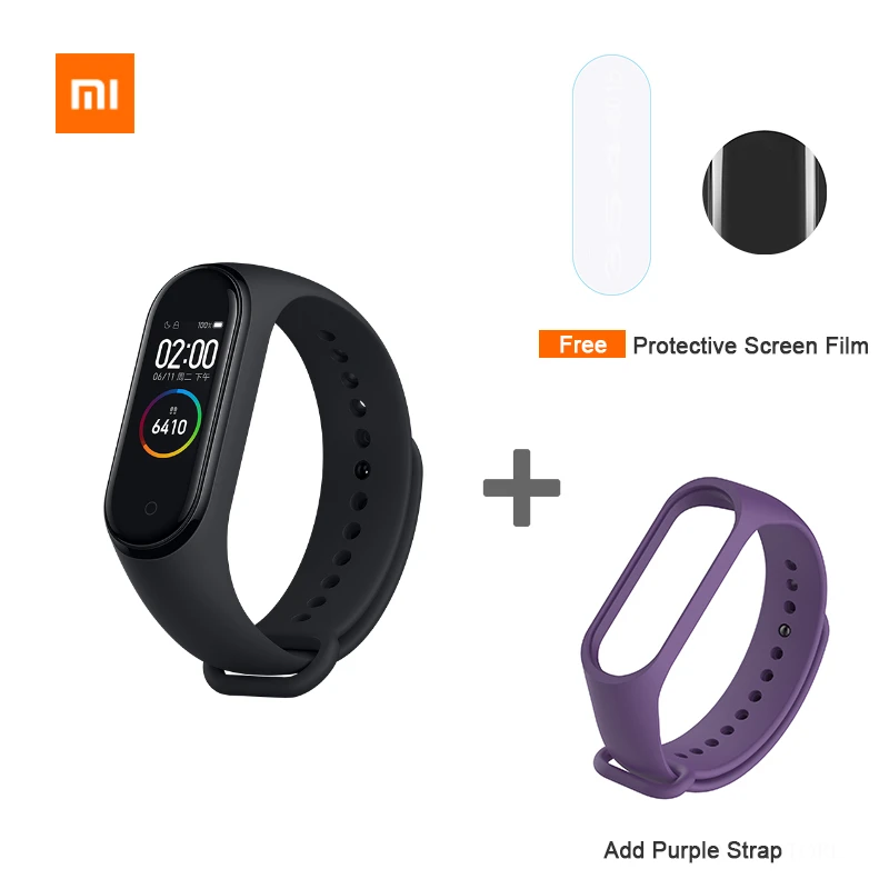 Новинка, Xiaomi mi браслет, 4 с цветным смарт-экраном, браслет, браслет с сердечным ритмом, фитнес, Bluetooth, 5,0, 50 м, для плавания, mi ng, водонепроницаемый - Цвет: band 4 add Purple
