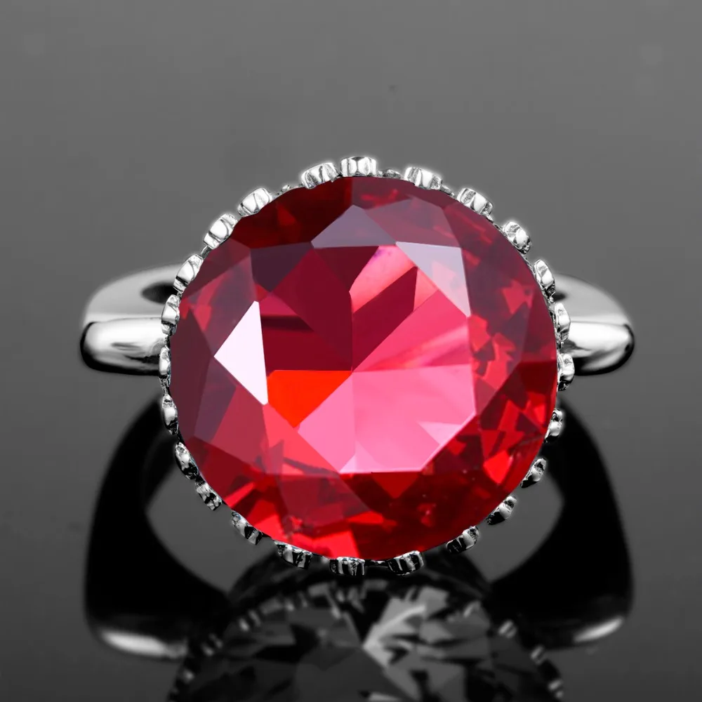 Szjinao Wholesale Princess Crown Big Rings for Women Round Red RubyWedding Engagement Punk Rock 925 Sterling Silver Jewelry