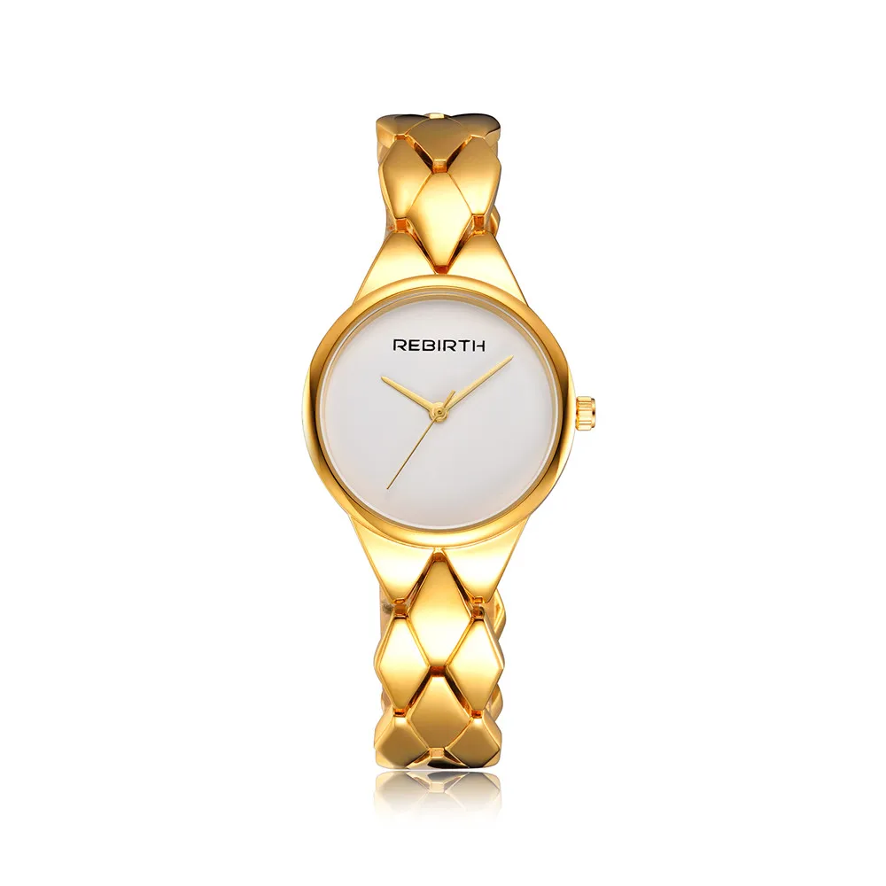 Новые часы REBIRTH Relogio Feminino женские кварцевые золотые с браслетом из нержавеющей