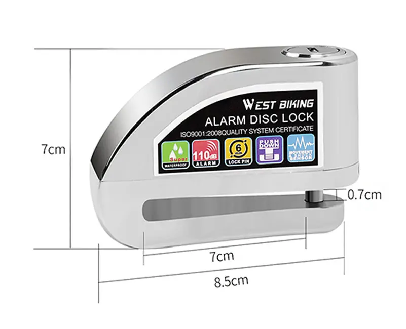 WEST BIKING 110 дБ замок с сигнализацией для велосипеда Мотоцикл Противоугонная сигнализация Водонепроницаемый Колесный дисковый тормоз Безопасность Сирена замок велосипедный замок