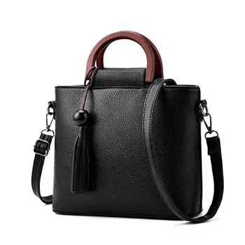 

Famous Brand Women Top PU Leather Handbags Tassel Wooden Handle Ladies Leather Handbags Bolsa Femininas Women Messenger Bags L33