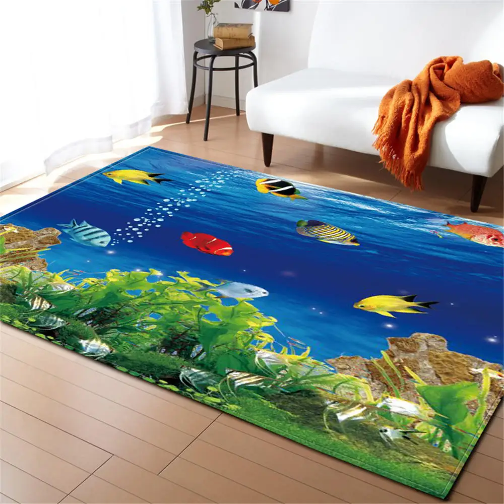 3D Ocean World Shark Area Rug Children Theme Room Decoration Rugs Memory Foam Non-Slip Mats Soft Flannel Carpet Living Room - Цвет: No-3