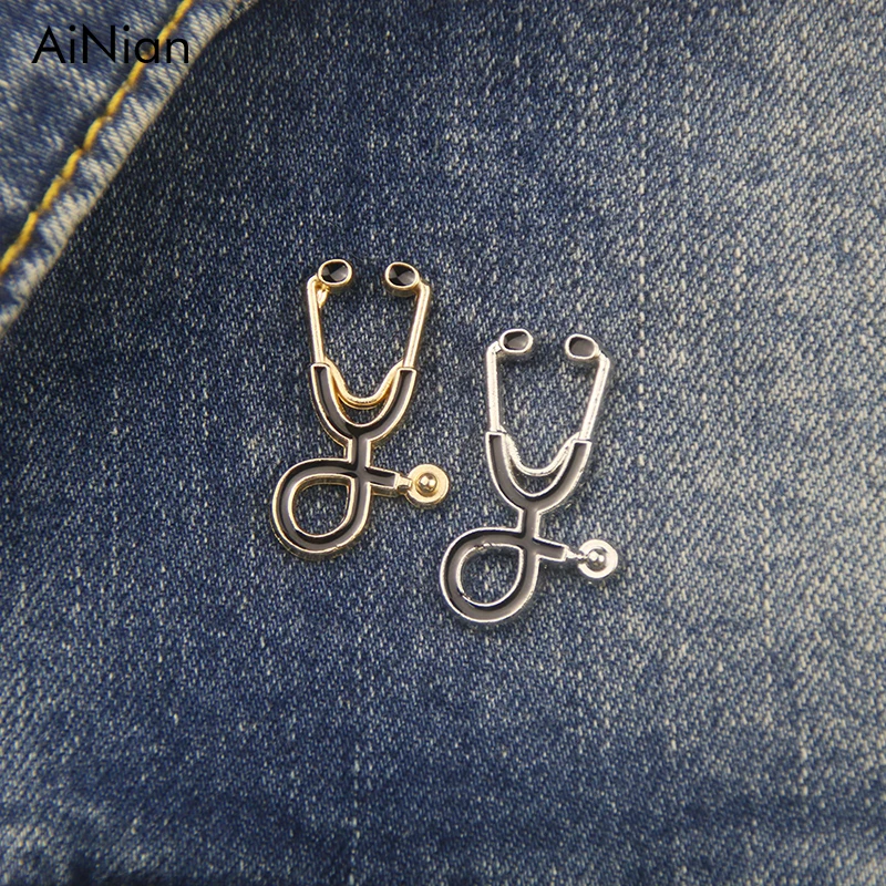 

Tiny Metal Stethoscope Brooch Pins For Doctors Nurse Student Coat Shirt Collar Lapel Pin Button Badge Medical Jewelry Accessory
